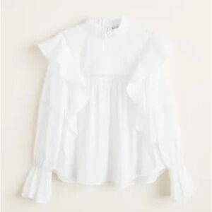Mango White Ruffled Blouse cotton MNG women’s size medium